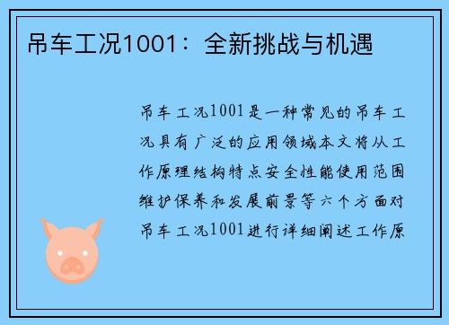 吊车工况1001：全新挑战与机遇