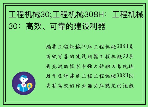 工程机械30;工程机械308H：工程机械30：高效、可靠的建设利器